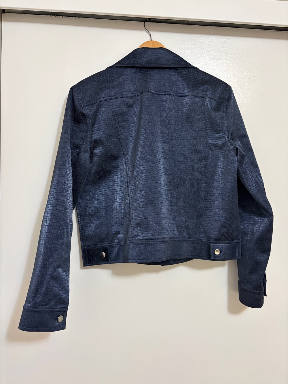 Wayf Camille Faux Leather Jacket in Metallic Navy - Picture 10 of 12